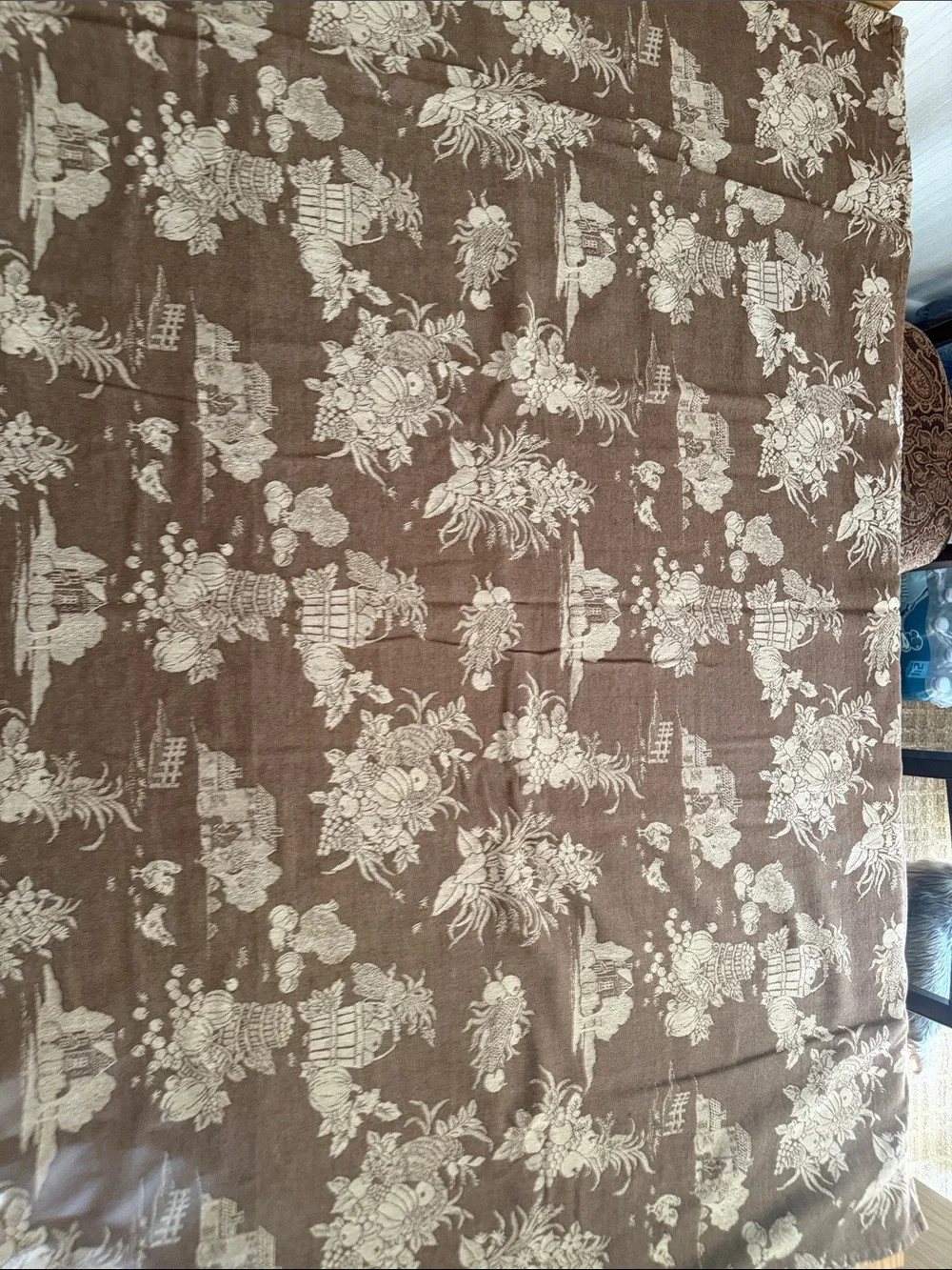 Vintage Classic Cream Harvest Toile Tablecloth -perfect for Thanksgiving 78x56